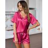 Ekouaer Silk Pajama for Women Short Sleeve Satin Pj Set Two Piece Soft Sleepwear Loungewear, S-XXL(Rose Red)
