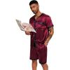 Ekouaer Silk Pajamas for Men Satin Pajama Shorts 2 Piece Button Down Pj Set V Neck Sleepwear Loungewear with Pockets S-XXL(Wine Red)