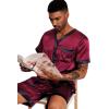 Ekouaer Silk Pajamas for Men Satin Pajama Shorts 2 Piece Button Down Pj Set V Neck Sleepwear Loungewear with Pockets S-XXL(Wine Red)