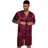 Ekouaer Silk Pajamas for Men Satin Pajama Shorts 2 Piece Button Down Pj Set V Neck Sleepwear Loungewear with Pockets S-XXL(Wine Red)