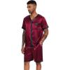 Ekouaer Silk Pajamas for Men Satin Pajama Shorts 2 Piece Button Down Pj Set V Neck Sleepwear Loungewear with Pockets S-XXL(Wine Red)