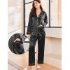Ekouaer Silk Pajamas for Women Classic Button Down Satin Pajama Sets Long Sleeve Lounge Set(Black)
