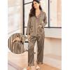 Ekouaer Silk Pajamas for Women Classic Button Down Satin Pajama Sets Long Sleeve Lounge Set(Black Brown Stripe)