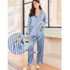 Ekouaer Silk Pajamas for Women Classic Button Down Satin Pajama Sets Long Sleeve Lounge Set(Blue White Stripe)