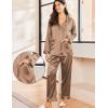 Ekouaer Silk Pajamas for Women Classic Button Down Satin Pajama Sets Long Sleeve Lounge Set(Brown)