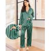 Ekouaer Silk Pajamas for Women Classic Button Down Satin Pajama Sets Long Sleeve Lounge Set(Dark Green Striped)