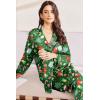 Ekouaer Silk Pajamas for Women Classic Button Down Satin Pajama Sets Long Sleeve Lounge Set(Green Chirstmas Pattern)