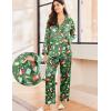 Ekouaer Silk Pajamas for Women Classic Button Down Satin Pajama Sets Long Sleeve Lounge Set(Green Chirstmas Pattern)