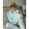 Ekouaer Silk Pajamas for Women Classic Button Down Satin Pajama Sets Long Sleeve Lounge Set(Green Striped)