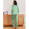 Ekouaer Silk Pajamas for Women Classic Button Down Satin Pajama Sets Long Sleeve Lounge Set(Green White Stripe)