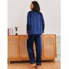 Ekouaer Silk Pajamas for Women Classic Button Down Satin Pajama Sets Long Sleeve Lounge Set(Navy)