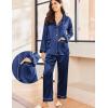 Ekouaer Silk Pajamas for Women Classic Button Down Satin Pajama Sets Long Sleeve Lounge Set(Navy)
