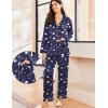 Ekouaer Silk Pajamas for Women Classic Button Down Satin Pajama Sets Long Sleeve Lounge Set(Navy Teddy Alpaca)