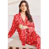 Ekouaer Silk Pajamas for Women Classic Button Down Satin Pajama Sets Long Sleeve Lounge Set(Red Chirstmas Pattern)