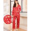 Ekouaer Silk Pajamas for Women Classic Button Down Satin Pajama Sets Long Sleeve Lounge Set(Red Chirstmas Pattern)