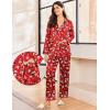 Ekouaer Silk Pajamas for Women Classic Button Down Satin Pajama Sets Long Sleeve Lounge Set(Red Snowman)