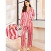 Ekouaer Silk Pajamas for Women Classic Button Down Satin Pajama Sets Long Sleeve Lounge Set(Red White Stripe)