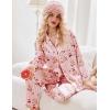 Ekouaer Silk Pajamas for Women Classic Button Down Satin Pajama Sets Long Sleeve Lounge Set(Teddy Cherry Striped)