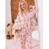 Ekouaer Silk Pajamas for Women Classic Button Down Satin Pajama Sets Long Sleeve Lounge Set(Teddy Cherry Striped)