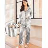 Ekouaer Silk Pajamas for Women Classic Button Down Satin Pajama Sets Long Sleeve Lounge Set(White Black Stripe)