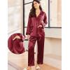 Ekouaer Silk Pajamas for Women Classic Button Down Satin Pajama Sets Long Sleeve Lounge Set(Wine Red)
