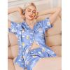 Ekouaer Silk Pajamas for Women Funny Teddy Sleepwear Comfy Short Sleeve Button Down Loungewear Satin Pjs Shorts Set(Blue)