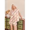 Ekouaer Silk Pajamas for Women Funny Teddy Sleepwear Comfy Short Sleeve Button Down Loungewear Satin Pjs Shorts Set(Champagne Teddy Cherry)