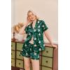 Ekouaer Silk Pajamas for Women Funny Teddy Sleepwear Comfy Short Sleeve Button Down Loungewear Satin Pjs Shorts Set(Dark Green)