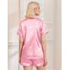 Ekouaer Silk Pajamas for Women Funny Teddy Sleepwear Comfy Short Sleeve Button Down Loungewear Satin Pjs Shorts Set(Pink)