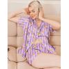 Ekouaer Silk Pajamas for Women Funny Teddy Sleepwear Comfy Short Sleeve Button Down Loungewear Satin Pjs Shorts Set(Pink Purple Striped)
