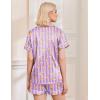 Ekouaer Silk Pajamas for Women Funny Teddy Sleepwear Comfy Short Sleeve Button Down Loungewear Satin Pjs Shorts Set(Pink Purple Striped)