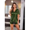 Ekouaer Silk Pajamas for Women Short Sleeve Satin Sleepwear Two-piece Pjs Set Soft V Neck Loungewear,S-XXL(Army Green)