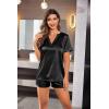 Ekouaer Silk Pajamas for Women Short Sleeve Satin Sleepwear Two-piece Pjs Set Soft V Neck Loungewear,S-XXL(Black)