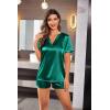 Ekouaer Silk Pajamas for Women Short Sleeve Satin Sleepwear Two-piece Pjs Set Soft V Neck Loungewear,S-XXL(Dark Green)