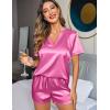 Ekouaer Silk Pajamas for Women Short Sleeve Satin Sleepwear Two-piece Pjs Set Soft V Neck Loungewear,S-XXL(Hot Pink)