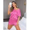 Ekouaer Silk Pajamas for Women Short Sleeve Satin Sleepwear Two-piece Pjs Set Soft V Neck Loungewear,S-XXL(Hot Pink Leopard)