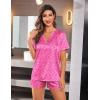 Ekouaer Silk Pajamas for Women Short Sleeve Satin Sleepwear Two-piece Pjs Set Soft V Neck Loungewear,S-XXL(Hot Pink Leopard)