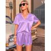 Ekouaer Silk Pajamas for Women Short Sleeve Satin Sleepwear Two-piece Pjs Set Soft V Neck Loungewear,S-XXL(Light Purple)