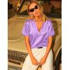 Ekouaer Silk Pajamas for Women Short Sleeve Satin Sleepwear Two-piece Pjs Set Soft V Neck Loungewear,S-XXL(Light Purple)