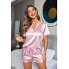 Ekouaer Silk Pajamas for Women Short Sleeve Satin Sleepwear Two-piece Pjs Set Soft V Neck Loungewear,S-XXL(Pink)