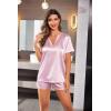 Ekouaer Silk Pajamas for Women Short Sleeve Satin Sleepwear Two-piece Pjs Set Soft V Neck Loungewear,S-XXL(Pink)