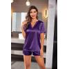 Ekouaer Silk Pajamas for Women Short Sleeve Satin Sleepwear Two-piece Pjs Set Soft V Neck Loungewear,S-XXL(Purple)