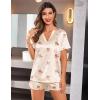 Ekouaer Silk Pajamas for Women Short Sleeve Satin Sleepwear Two-piece Pjs Set Soft V Neck Loungewear,S-XXL(Teddy Bear)