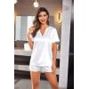 Ekouaer Silk Pajamas for Women Short Sleeve Satin Sleepwear Two-piece Pjs Set Soft V Neck Loungewear,S-XXL(White)