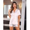 Ekouaer Silk Pajamas for Women Short Sleeve Satin Sleepwear Two-piece Pjs Set Soft V Neck Loungewear,S-XXL(White Pink Leopard)