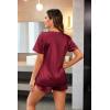 Ekouaer Silk Pajamas for Women Short Sleeve Satin Sleepwear Two-piece Pjs Set Soft V Neck Loungewear,S-XXL(Wine Red)
