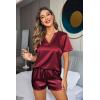Ekouaer Silk Pajamas for Women Short Sleeve Satin Sleepwear Two-piece Pjs Set Soft V Neck Loungewear,S-XXL(Wine Red)