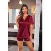 Ekouaer Silk Pajamas for Women Short Sleeve Satin Sleepwear Two-piece Pjs Set Soft V Neck Loungewear,S-XXL(Wine Red)