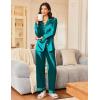 Ekouaer Silk Satin Pajama Set for Womens Button Up Long Sleeve Pjs Sleepwear Soft 2 Piece Loungewear S-XXL(Blue Green)