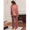Ekouaer Silk Satin Pajama Set for Womens Button Up Long Sleeve Pjs Sleepwear Soft 2 Piece Loungewear S-XXL(Brown)